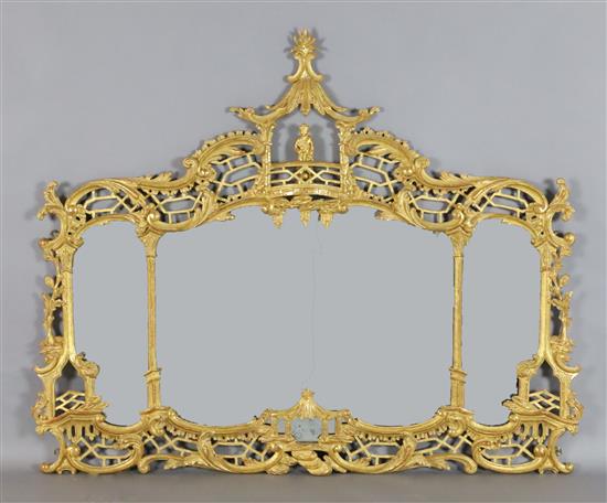 A Chinese Chippendale giltwood overmantel, W.4ft 2in. H.3ft 6in.